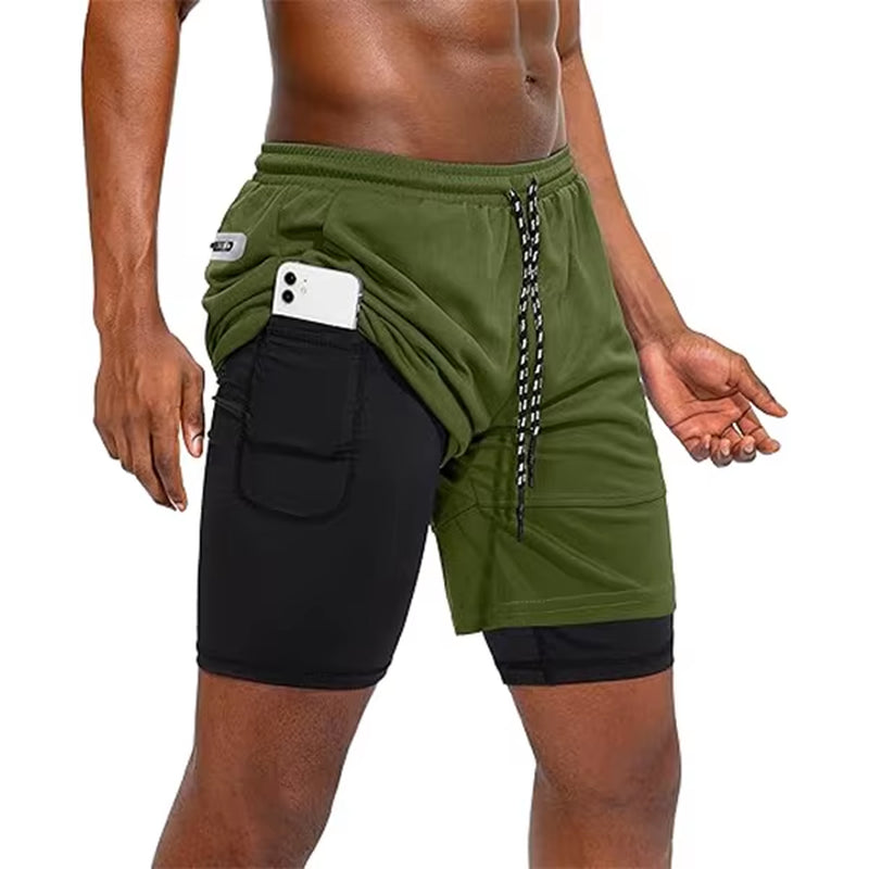Men Sport Shorts Summer Sportswear 2 in 1 Short Pant Double-Deck Training Workout Clothing Male Tight Gym Fitness Running Shorts