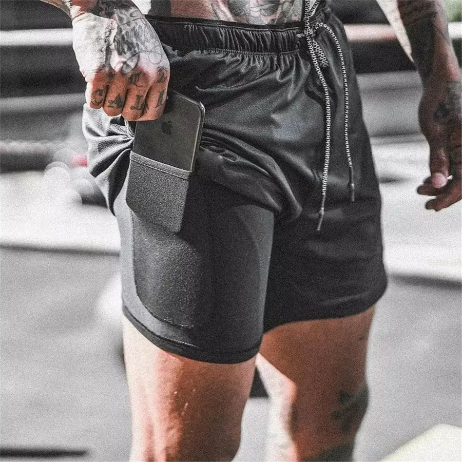 Men Sport Shorts Summer Sportswear 2 in 1 Short Pant Double-Deck Training Workout Clothing Male Tight Gym Fitness Running Shorts