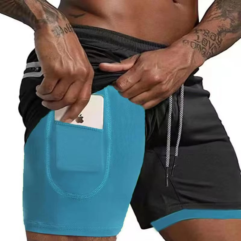 Men Sport Shorts Summer Sportswear 2 in 1 Short Pant Double-Deck Training Workout Clothing Male Tight Gym Fitness Running Shorts