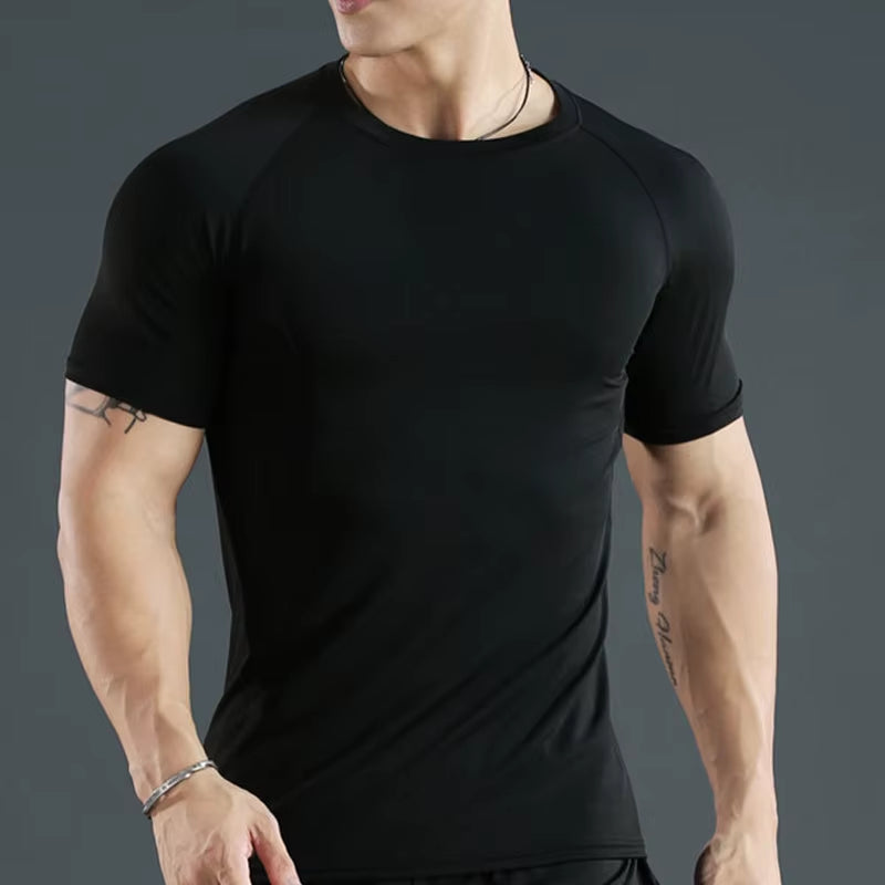 2-Piece Compression T Shirt Men Summer Sportswear Running T-Shirt Elastic Quick Dry Sport Tops Athletic Gym Workout Shirts Men