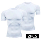 2-Piece Compression T Shirt Men Summer Sportswear Running T-Shirt Elastic Quick Dry Sport Tops Athletic Gym Workout Shirts Men