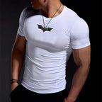 Mens Slim Fit Sports Short Sleeve T-Shirt European and American Summer Fashion O-Neck Quick-Drying Elastic Gym Fitness T Shirt