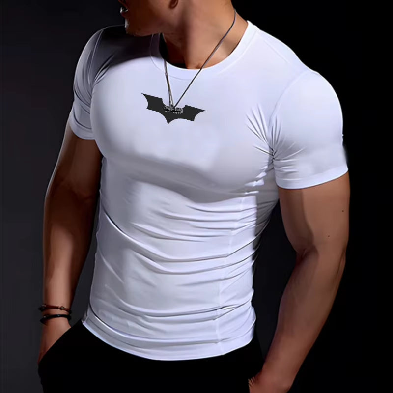 Mens Slim Fit Sports Short Sleeve T-Shirt European and American Summer Fashion O-Neck Quick-Drying Elastic Gym Fitness T Shirt