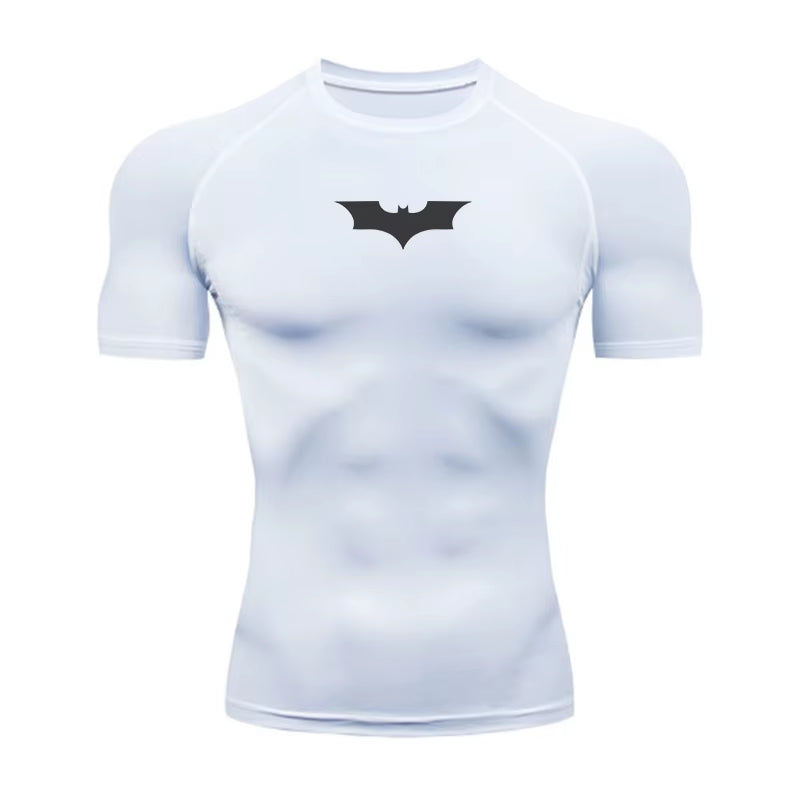 Mens Slim Fit Sports Short Sleeve T-Shirt European and American Summer Fashion O-Neck Quick-Drying Elastic Gym Fitness T Shirt