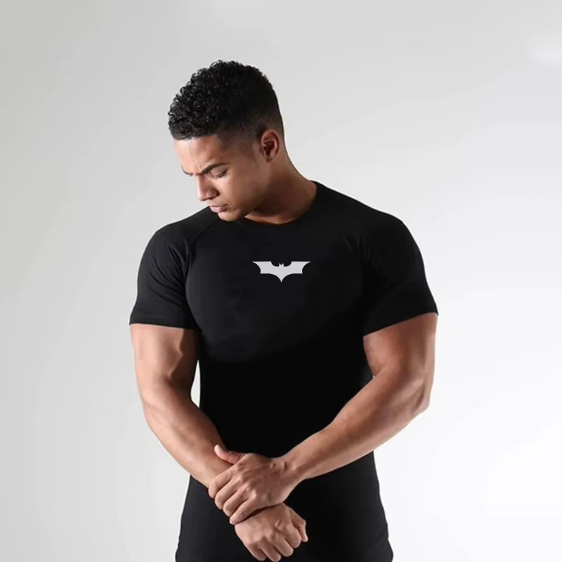 Mens Slim Fit Sports Short Sleeve T-Shirt European and American Summer Fashion O-Neck Quick-Drying Elastic Gym Fitness T Shirt