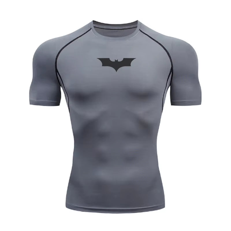 Mens Slim Fit Sports Short Sleeve T-Shirt European and American Summer Fashion O-Neck Quick-Drying Elastic Gym Fitness T Shirt