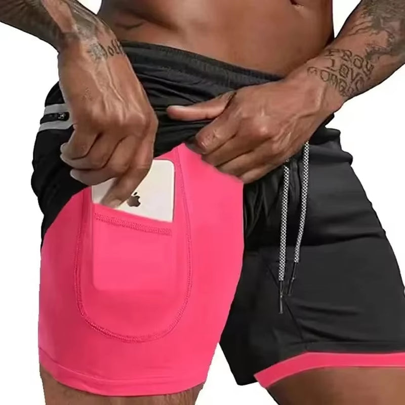 Men Sport Shorts Summer Sportswear 2 in 1 Short Pant Double-Deck Training Workout Clothing Male Tight Gym Fitness Running Shorts