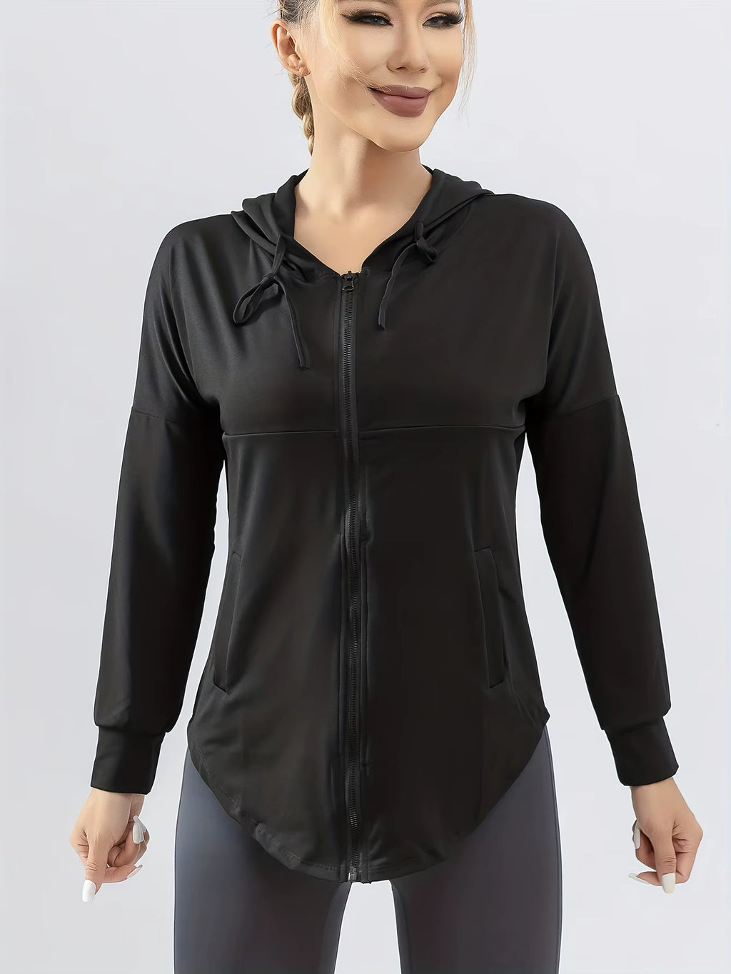 Hooded Sports Coat Women'S Loose Running Smock Large Size Fitness Wear Quick Drying Long Sleeve Yoga Wear Top