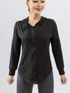 Hooded Sports Coat Women'S Loose Running Smock Large Size Fitness Wear Quick Drying Long Sleeve Yoga Wear Top