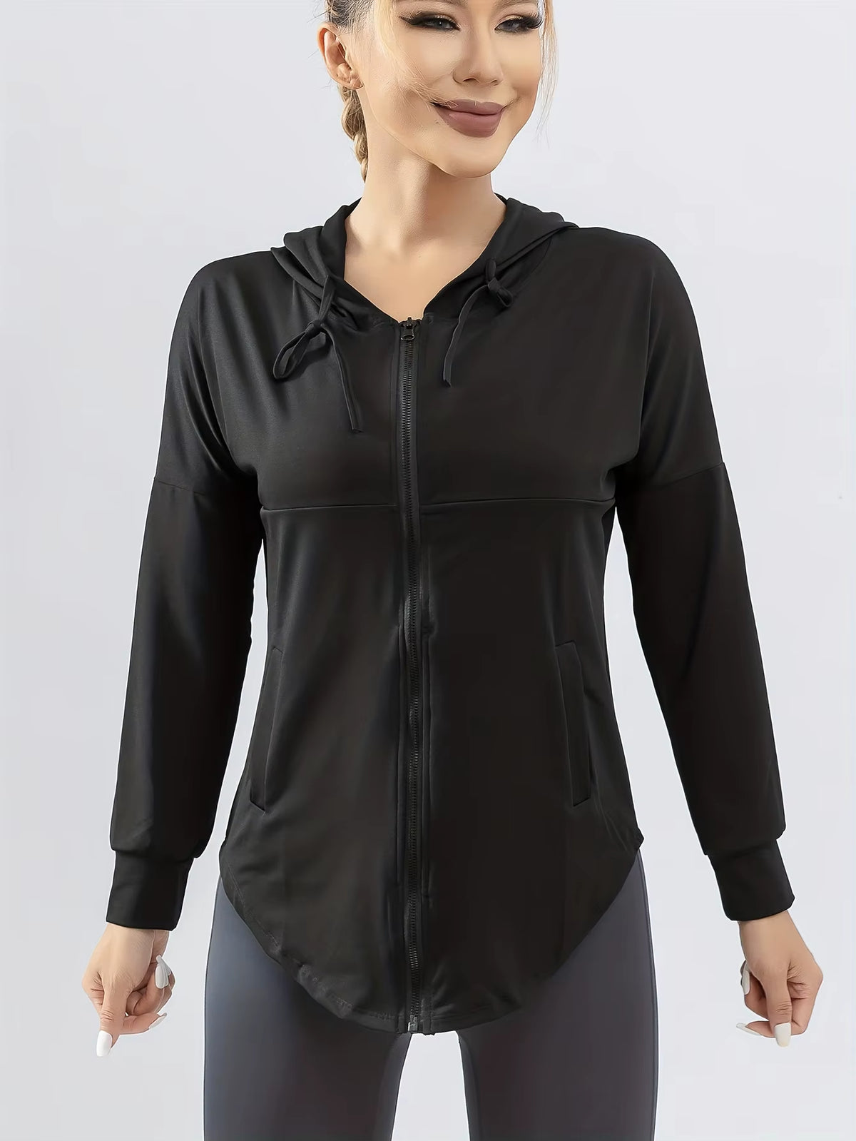 Hooded Sports Coat Women'S Loose Running Smock Large Size Fitness Wear Quick Drying Long Sleeve Yoga Wear Top