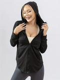 Hooded Sports Coat Women'S Loose Running Smock Large Size Fitness Wear Quick Drying Long Sleeve Yoga Wear Top