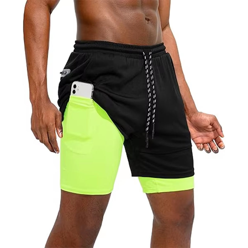 Men Sport Shorts Summer Sportswear 2 in 1 Short Pant Double-Deck Training Workout Clothing Male Tight Gym Fitness Running Shorts
