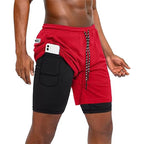 Men Sport Shorts Summer Sportswear 2 in 1 Short Pant Double-Deck Training Workout Clothing Male Tight Gym Fitness Running Shorts