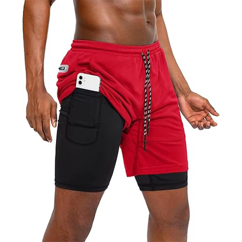 Men Sport Shorts Summer Sportswear 2 in 1 Short Pant Double-Deck Training Workout Clothing Male Tight Gym Fitness Running Shorts