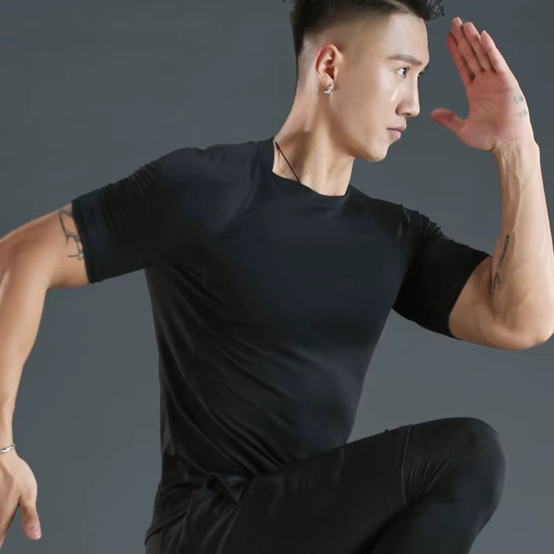 2-Piece Compression T Shirt Men Summer Sportswear Running T-Shirt Elastic Quick Dry Sport Tops Athletic Gym Workout Shirts Men