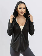 Hooded Sports Coat Women'S Loose Running Smock Large Size Fitness Wear Quick Drying Long Sleeve Yoga Wear Top