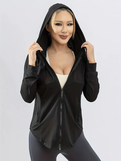 Hooded Sports Coat Women'S Loose Running Smock Large Size Fitness Wear Quick Drying Long Sleeve Yoga Wear Top