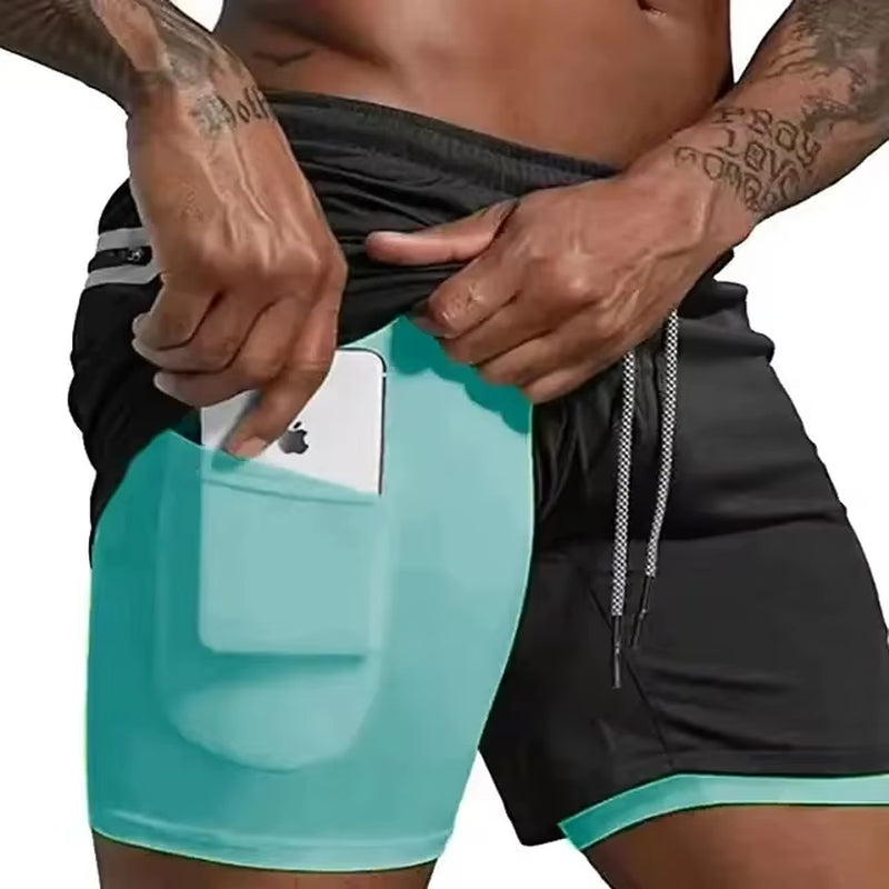 Men Sport Shorts Summer Sportswear 2 in 1 Short Pant Double-Deck Training Workout Clothing Male Tight Gym Fitness Running Shorts